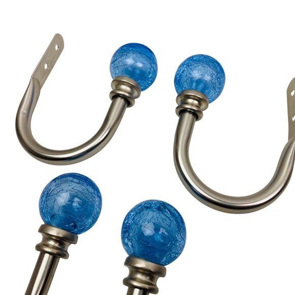 Set Of 4 Blue Crackle Glass Globe Ball Curtain Tiebacks or Wall Hooks Hangers - Picture 2 of 7